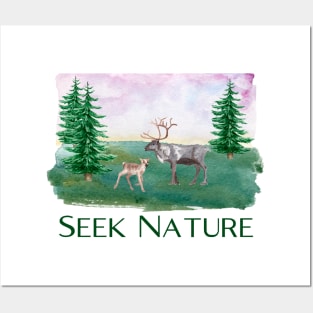 Hiking Gift Hiker Design Seek Nature Deer Elk AT shirt Posters and Art